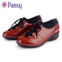 Pansy 日本圆头系带坡跟妈妈鞋4315